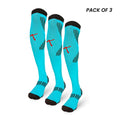 Pack of 3 sky blue knee-high football socks with cushioned sole and Chevron Grip Tech.