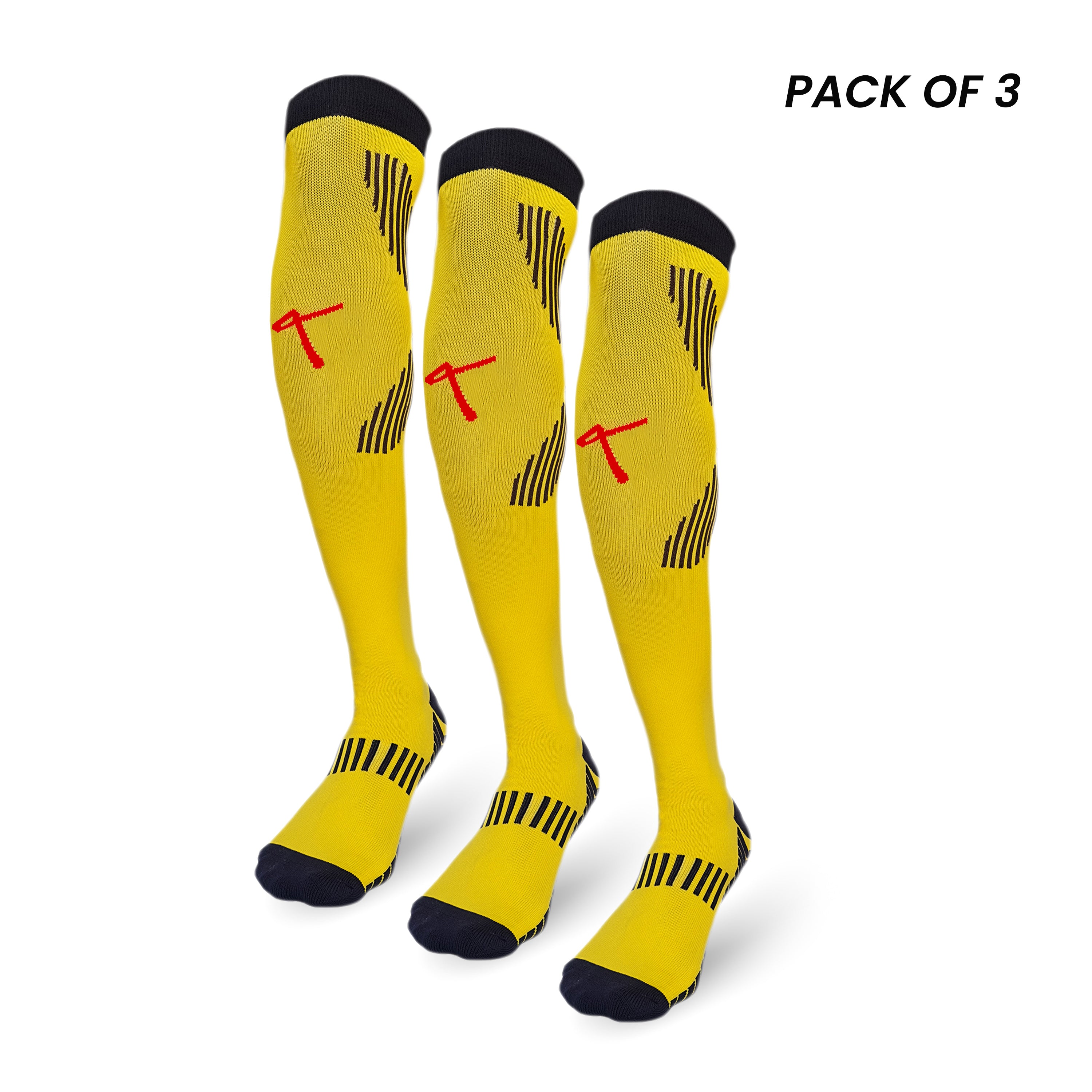 Pack of 3 yellow knee-high football socks from Triumphant Sports X Series, built for durability and grip.