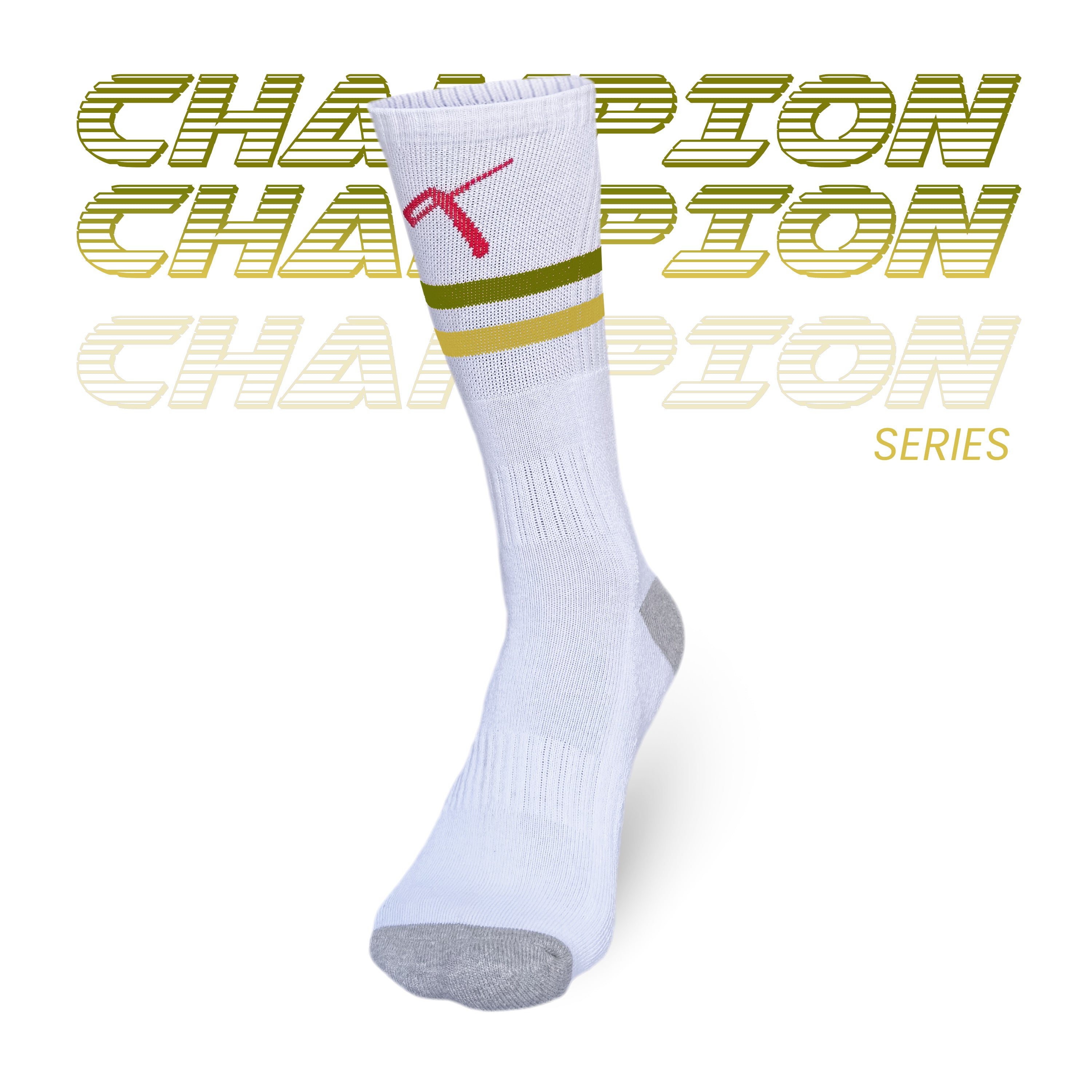 Performance tennis crew socks, olive and yellow stripes, buy online India and UK.