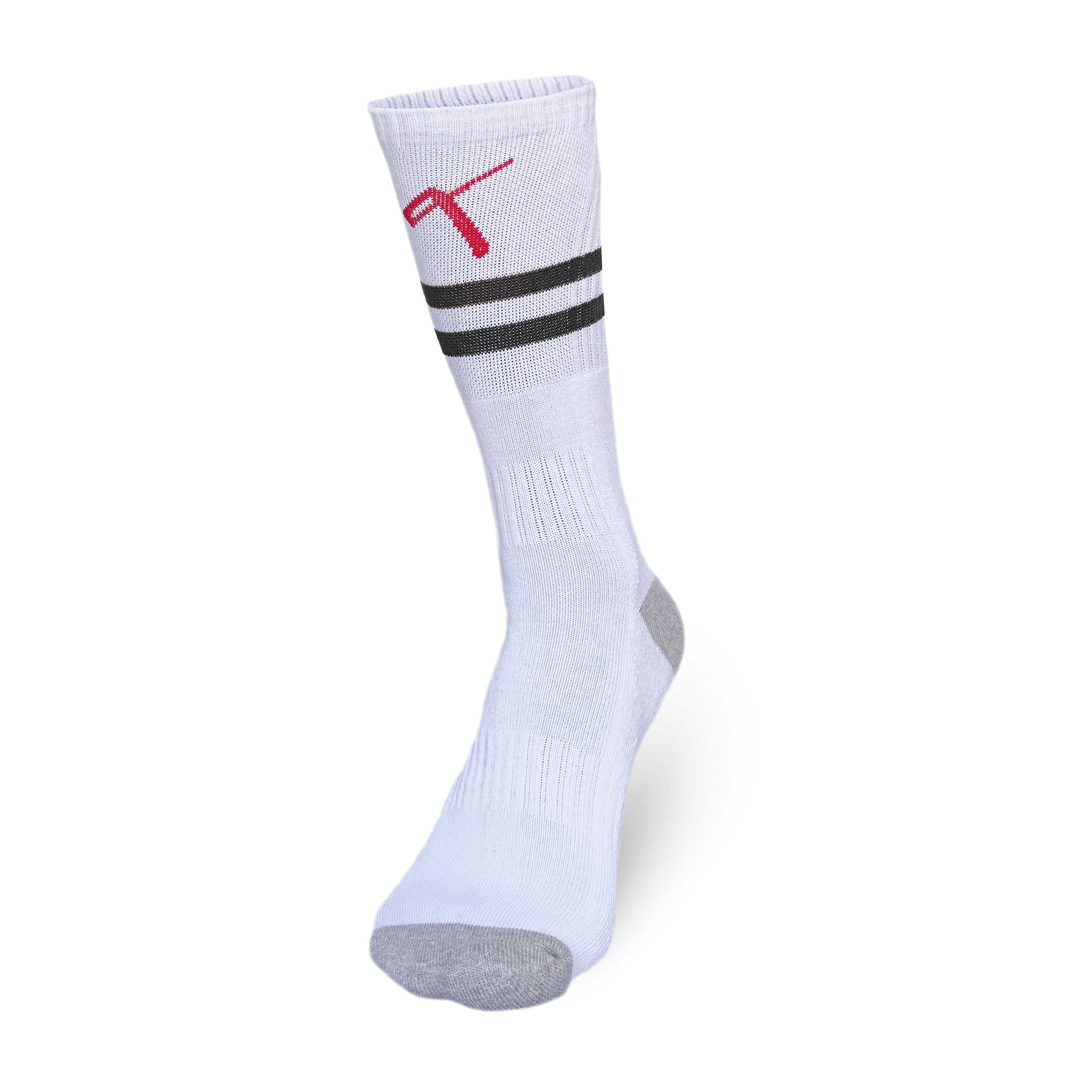 White crew tennis socks with black stripes, performance design for players