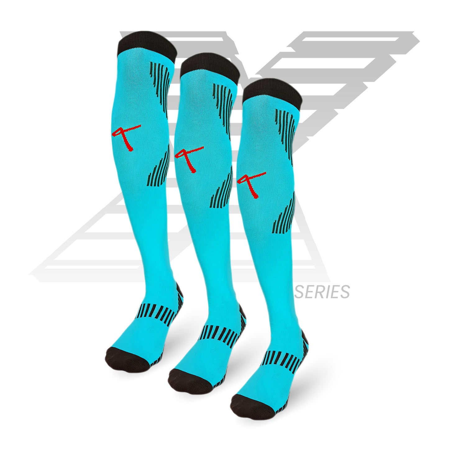 X Series performance football socks pack of 3, sky blue knee-high sports socks for men and women athletes in India.