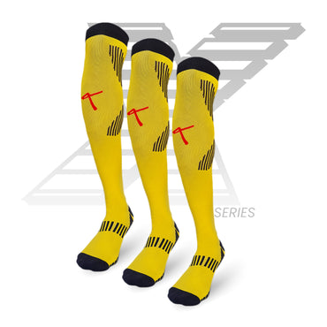X Series yellow football socks pack of 3, knee-high sports socks for men and women athletes in India.